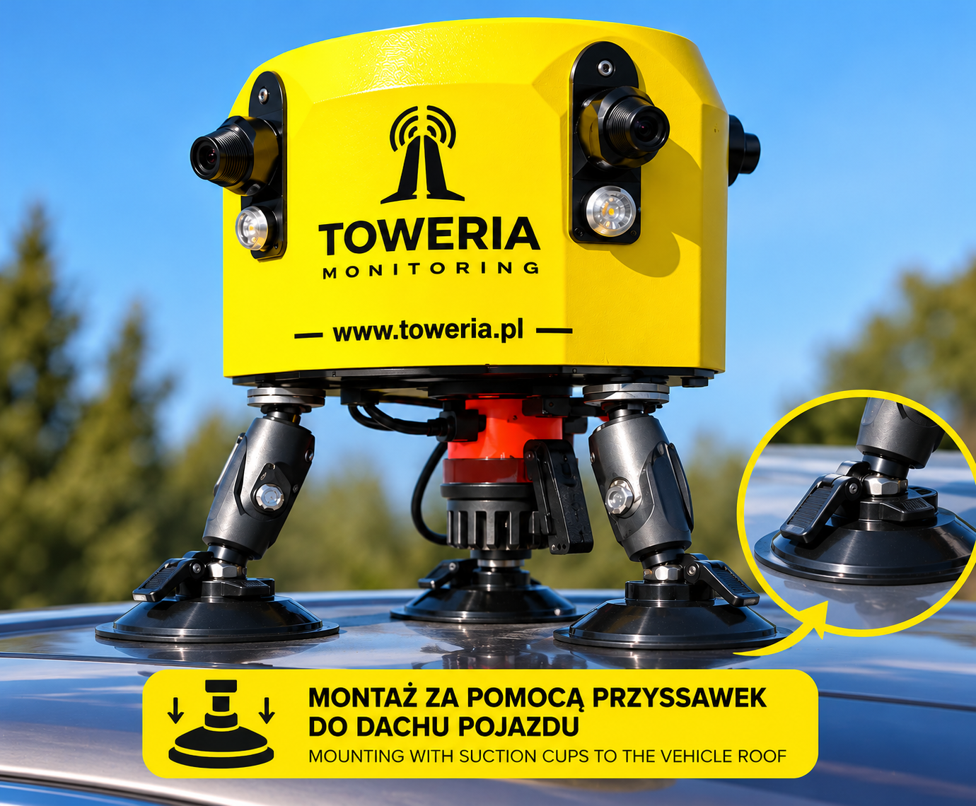 Kamera 360° TOWERIA na uchwycie z przyssawkami
