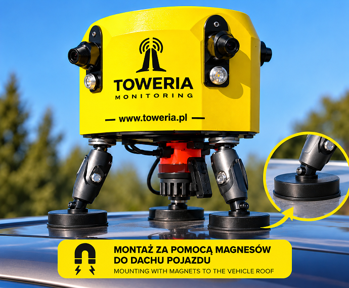 Kamera 360° TOWERIA na adapterach z taśmą 3M